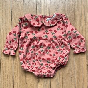 Long-Sleeve Cherry Print One-Piece Sz 0-6M